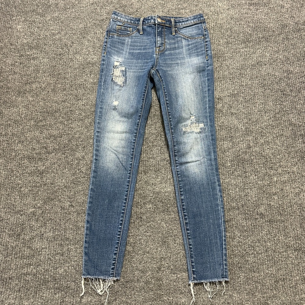 Mossimo Womens High Rise Jegging Size 0/25R Blue Denim Distressed Power Stretch
